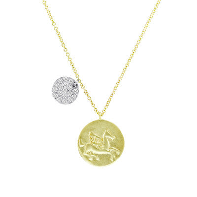 Meira T 14k Pegasus and White Sapphire Disc Necklace