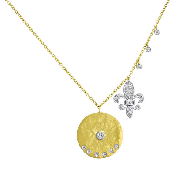 Meira T 14k Yellow Gold Coin Fleur de Lis Necklace in Diamond