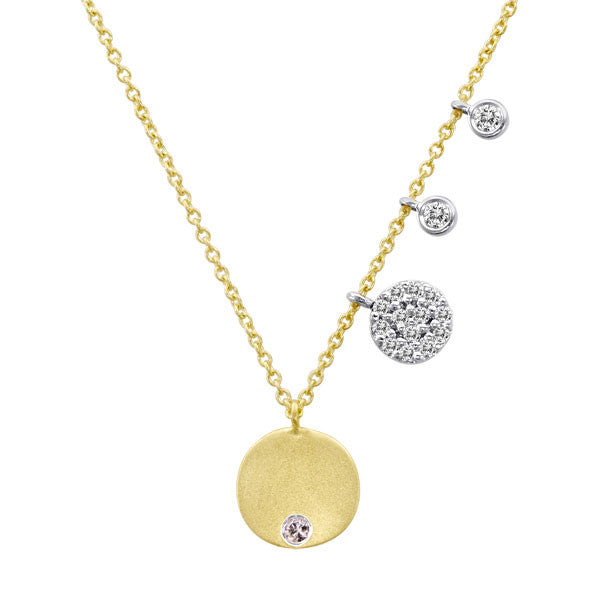 Meira T 14k Yellow Gold Disc Necklace with Burnished Diamond in Center