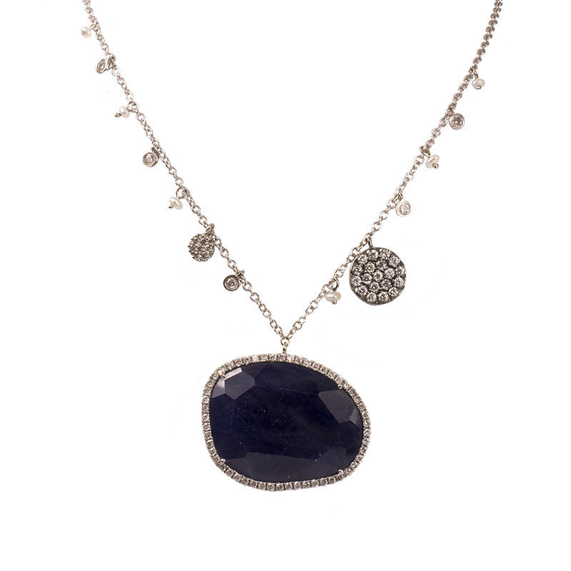Meira T 14k Rough Cut Blue Sapphire and Diamond Charm Necklace