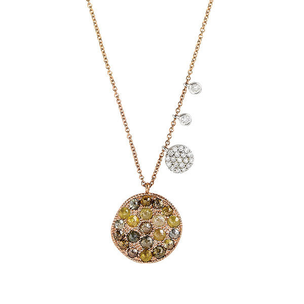 Meira T 14k Rough Diamond Wave Disc Necklace with Diamond Charm Accents