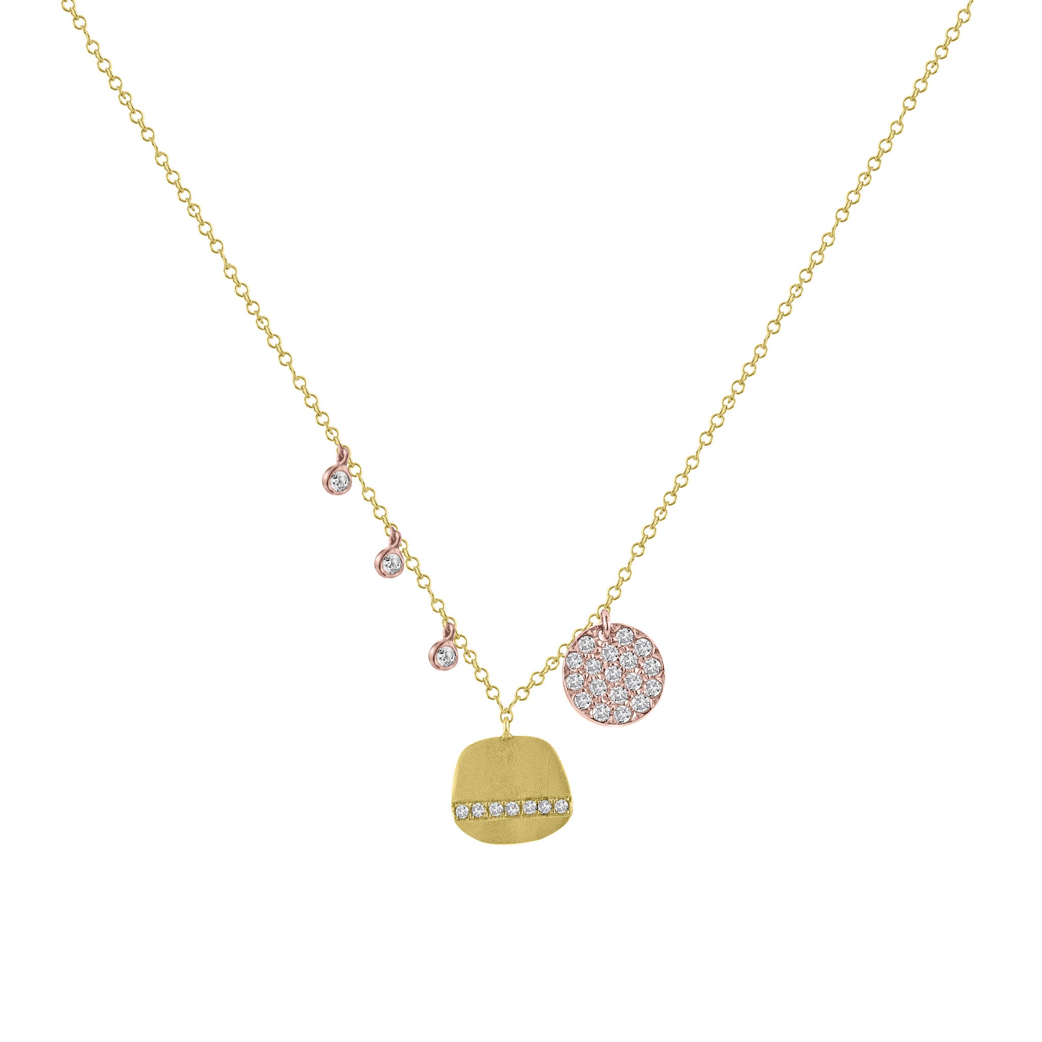 Meira T 14k Textured Yellow Gold Charm Necklace with Off-Centered Charms