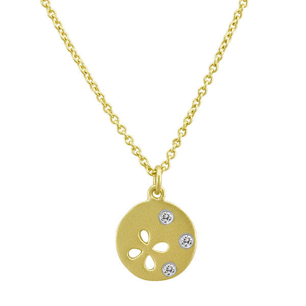 Meira T 14k Flower Disc Necklace with Pave Diamonds