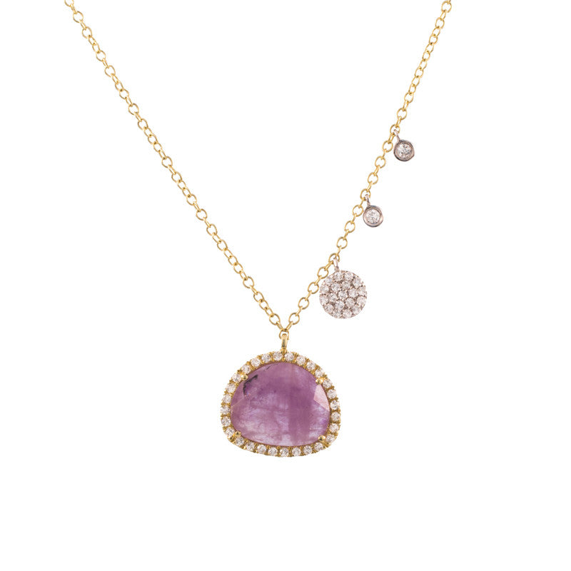 Meira T 14k Rough Amethyst Yellow Gold and Diamond Charm Necklace