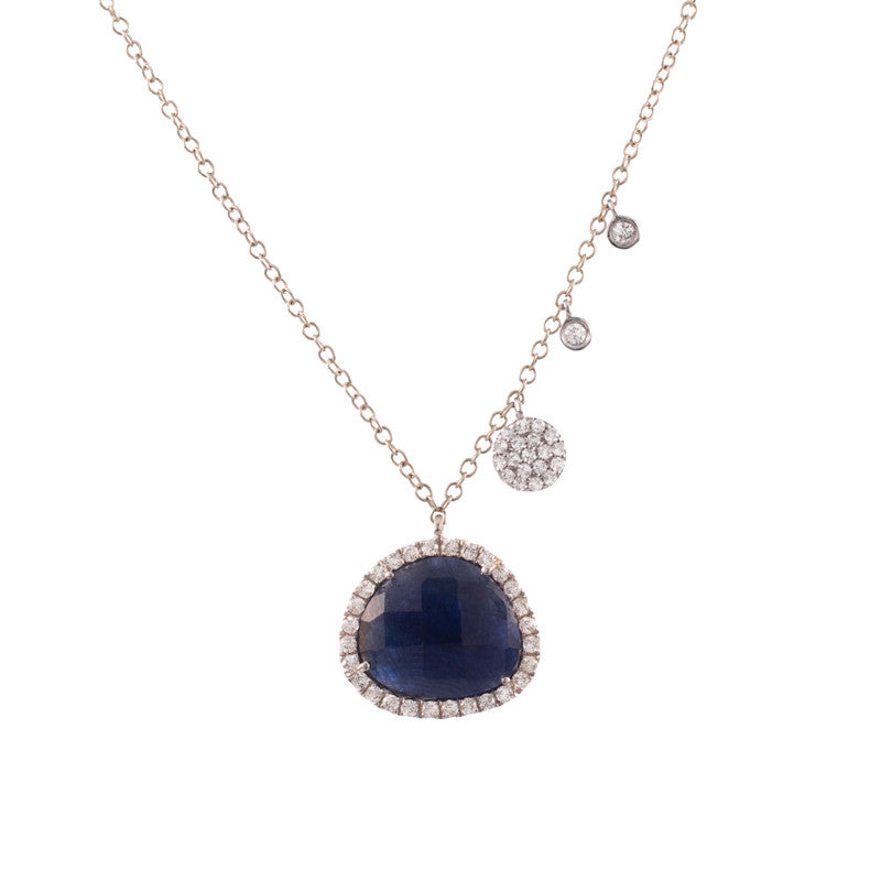 Meira T 14k White Gold Rough Cut Blue Sapphire Diamond Necklace