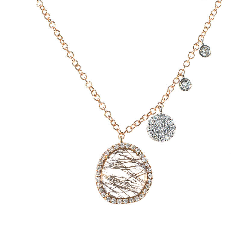Meira T 14k Organic Rutilated Quartz and Diamond Charm Necklace