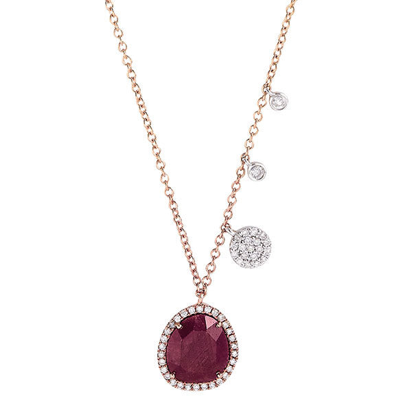 Meira T 14k Pink Gold Ruby and Diamond Necklace with Signature Side Charms