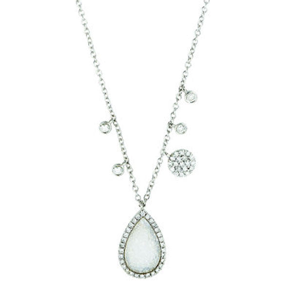 Meira T 14k White Gold Diamond and Druzy Necklace with Off-Centered Charms