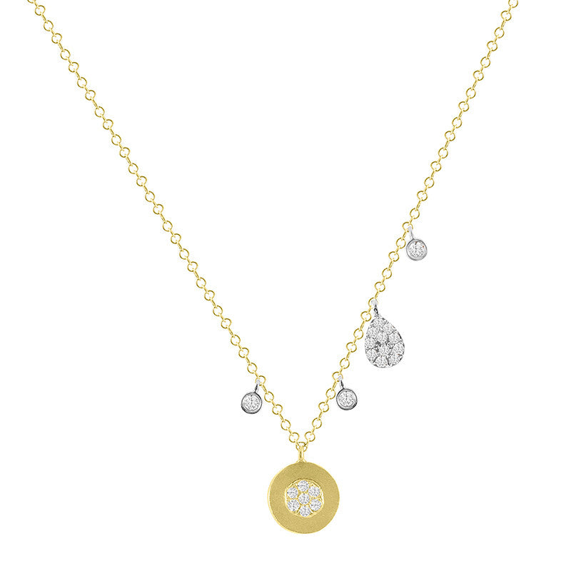 Meira T 14k Yellow Gold Disc Necklace with Diamond Bezels and Charms