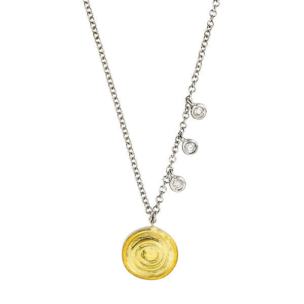 Meira T 14k Swirl Disc Necklace with Offset Diamond Bezels