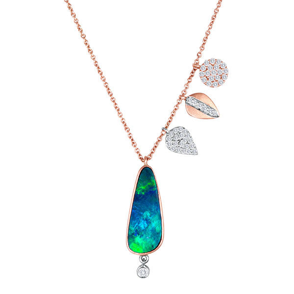 Meira T 14k Rose Gold Australian Opal Necklace with Diamond Charm Accents