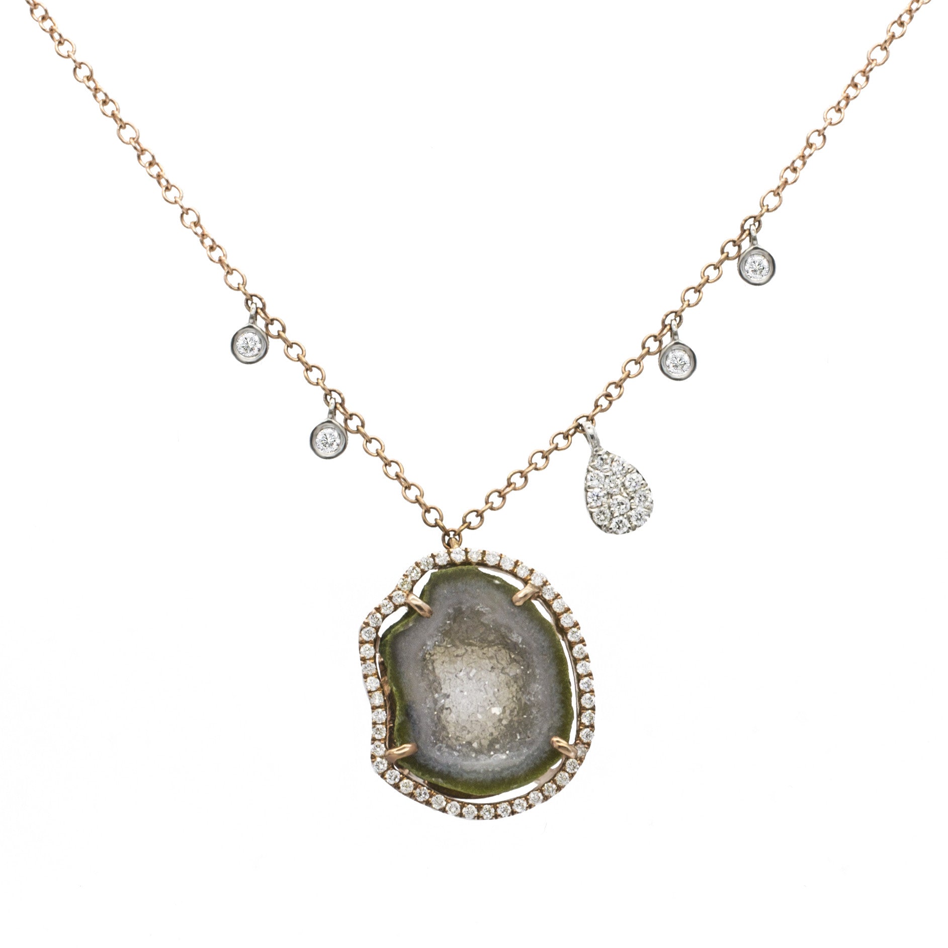 Meira T 14k Geode Diamond Necklace with Off-Centered Charms