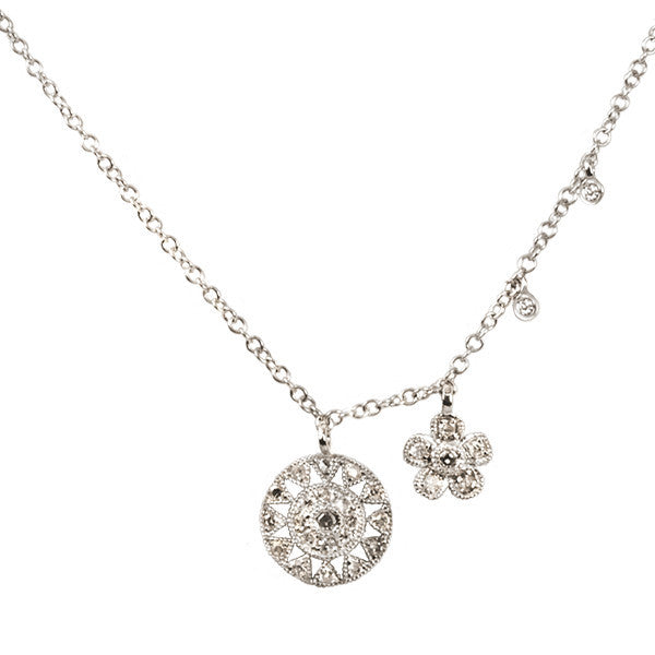 Meira T 14k Stunning White Gold Antique Charm Necklace