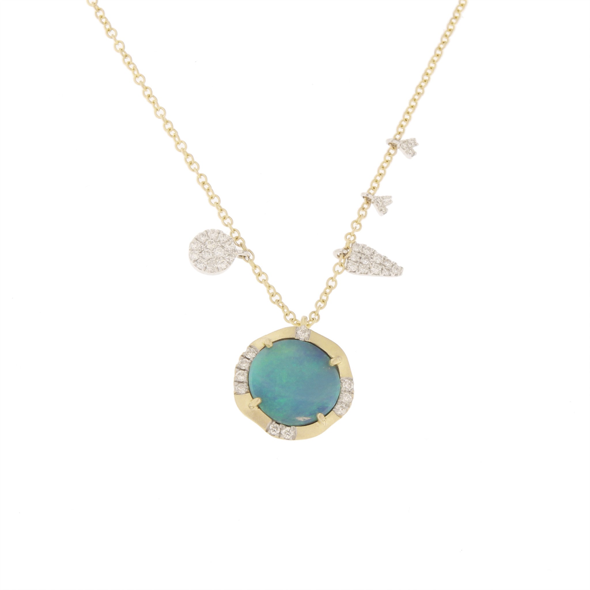Meira T 14k Australian Opal Necklace with Off-Centered Diamond Charms and Bezels