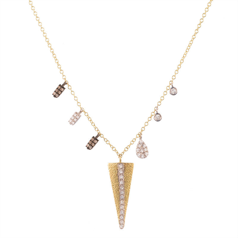 Meira T 14k Brushed Yellow Gold Triangle Necklace with Diamond Charm Accents