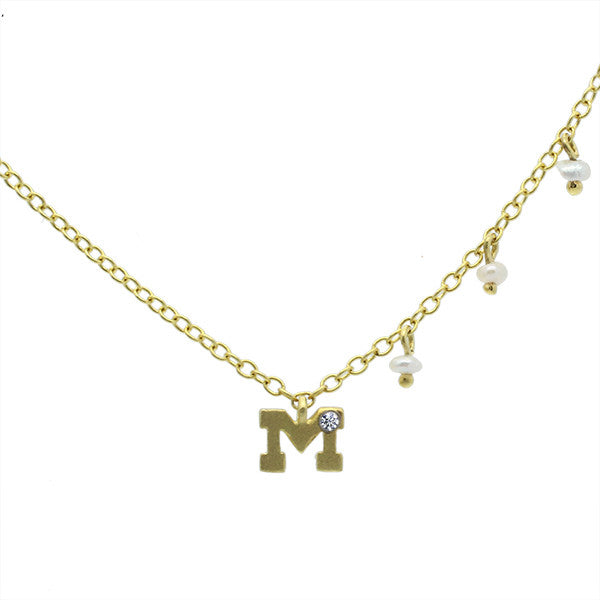 Meira T 14k Children's Line Brushed Yellow Gold Initial Pendant
