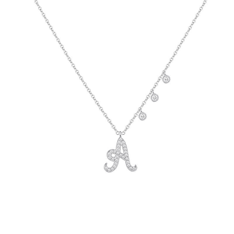 Meira T 14k White Gold Initial Necklace with Off Centered Diamond Charms