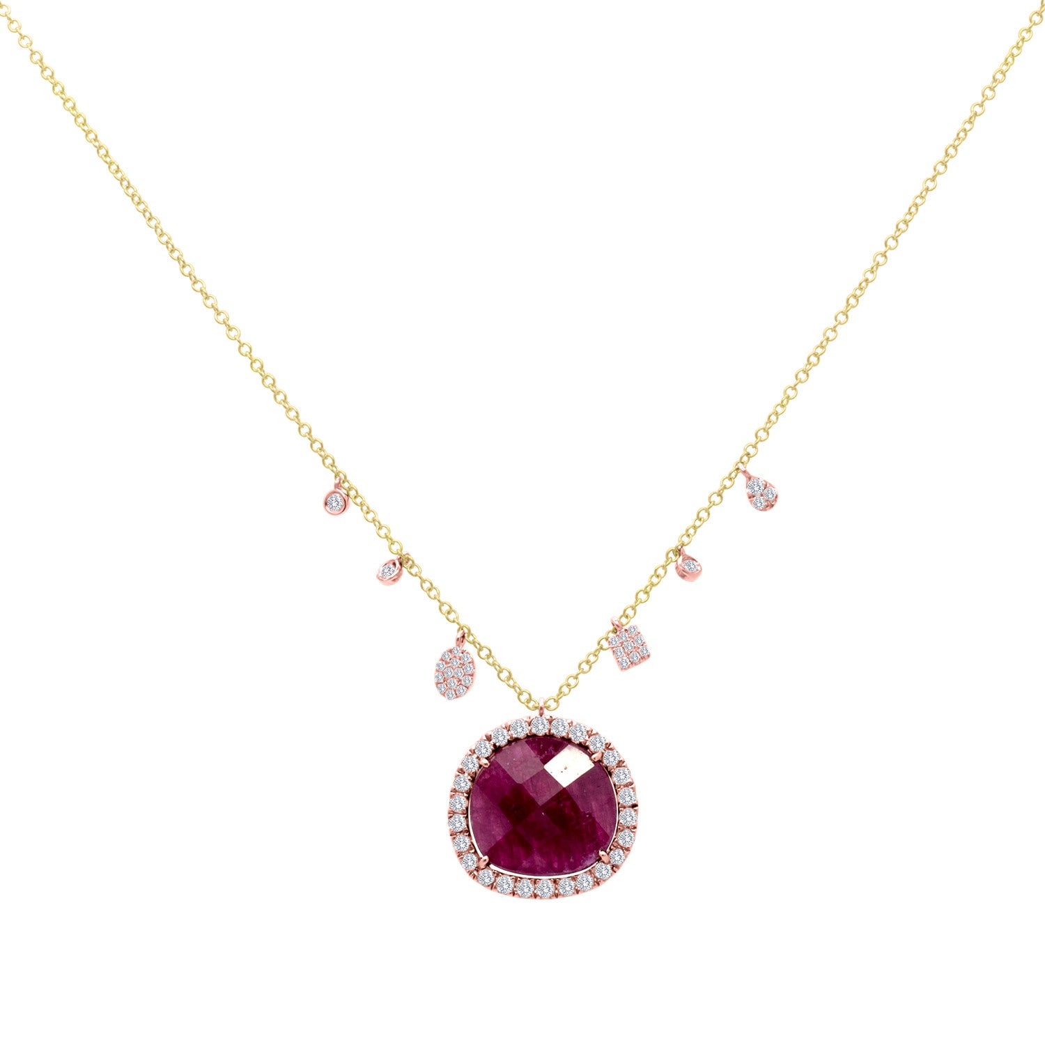 Meira T 14k Ruby and Yellow Gold Diamond Necklace