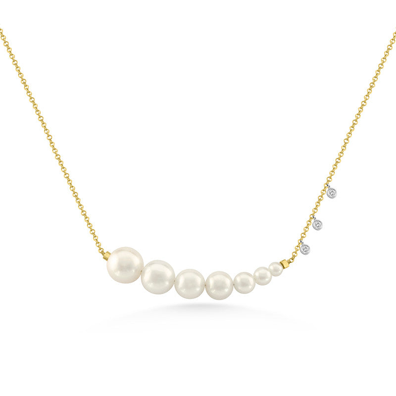 Meira T 14k MeiraT Yellow Gold Graduated Pearl Necklace with Off Centered Diamond Accent