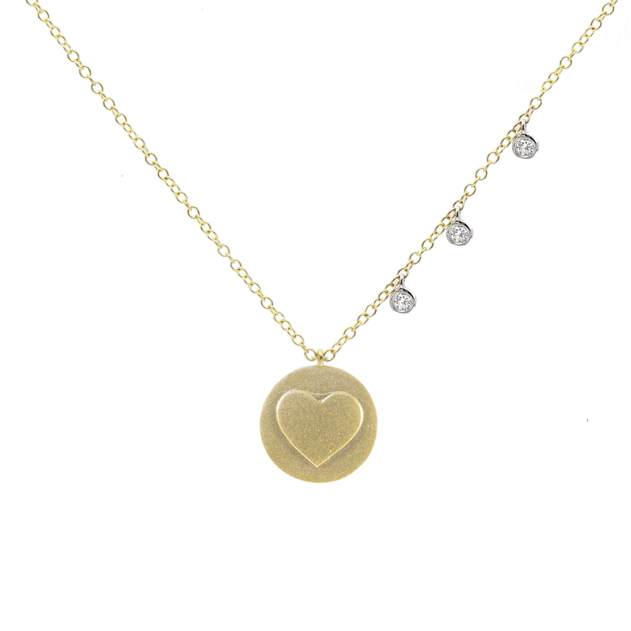 Meira T 14k Yellow Gold Disc Embossed with Heart and Diamond Bezels