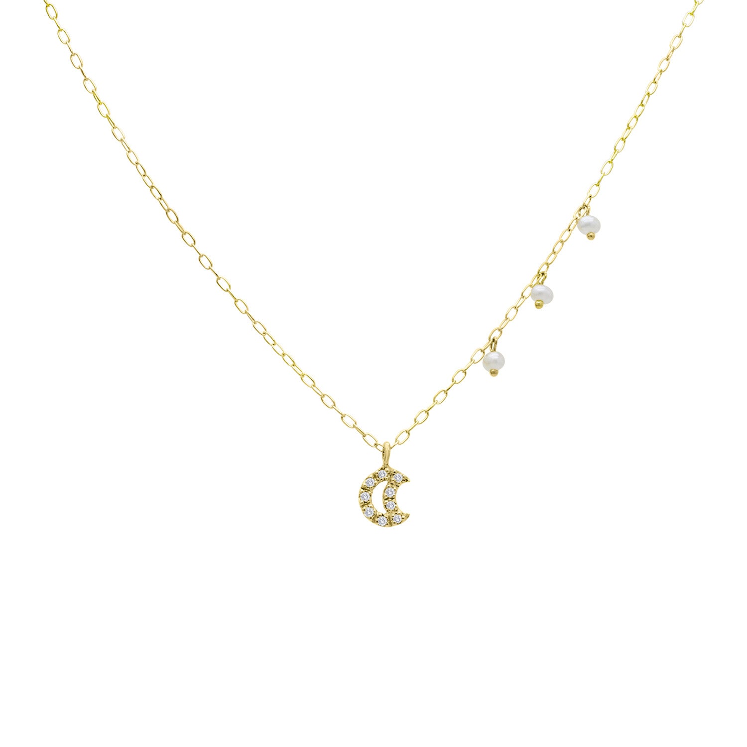 Meira T 14k Diamond Moon Necklace with Pearls