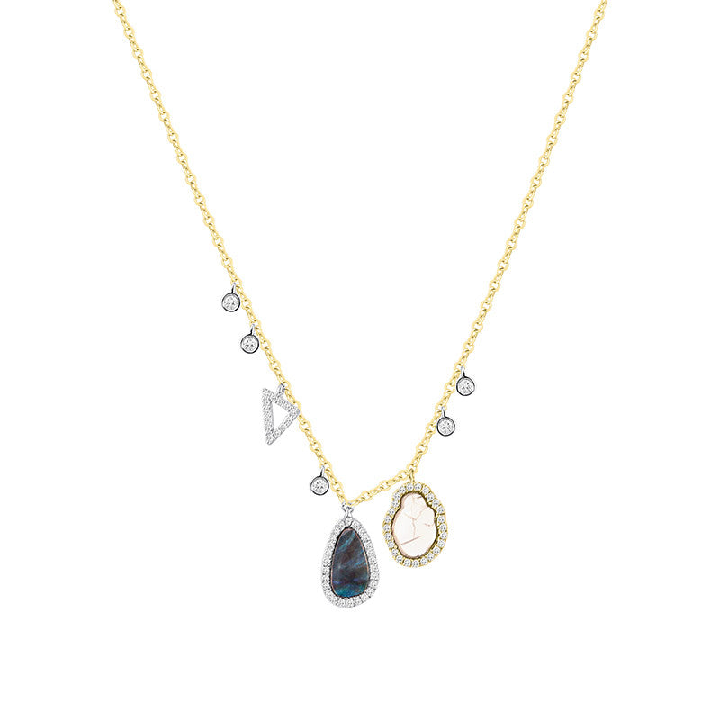 Meira T 14k Gold Stone Necklace with Off-Centered Triangle Diamonds and Charms