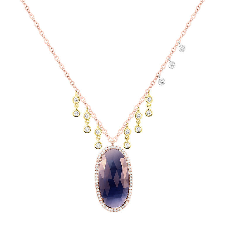 Meira T 14k Blue Sapphire Necklace with Yellow Gold and Diamond Bezels