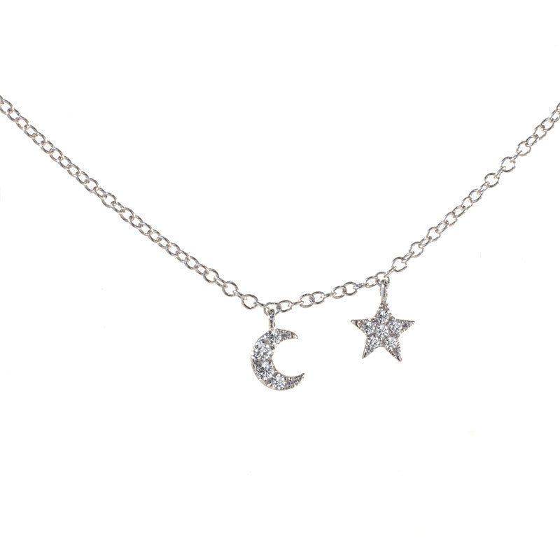 Meira T 14k Children's Collection Diamond Star and Moon Necklace