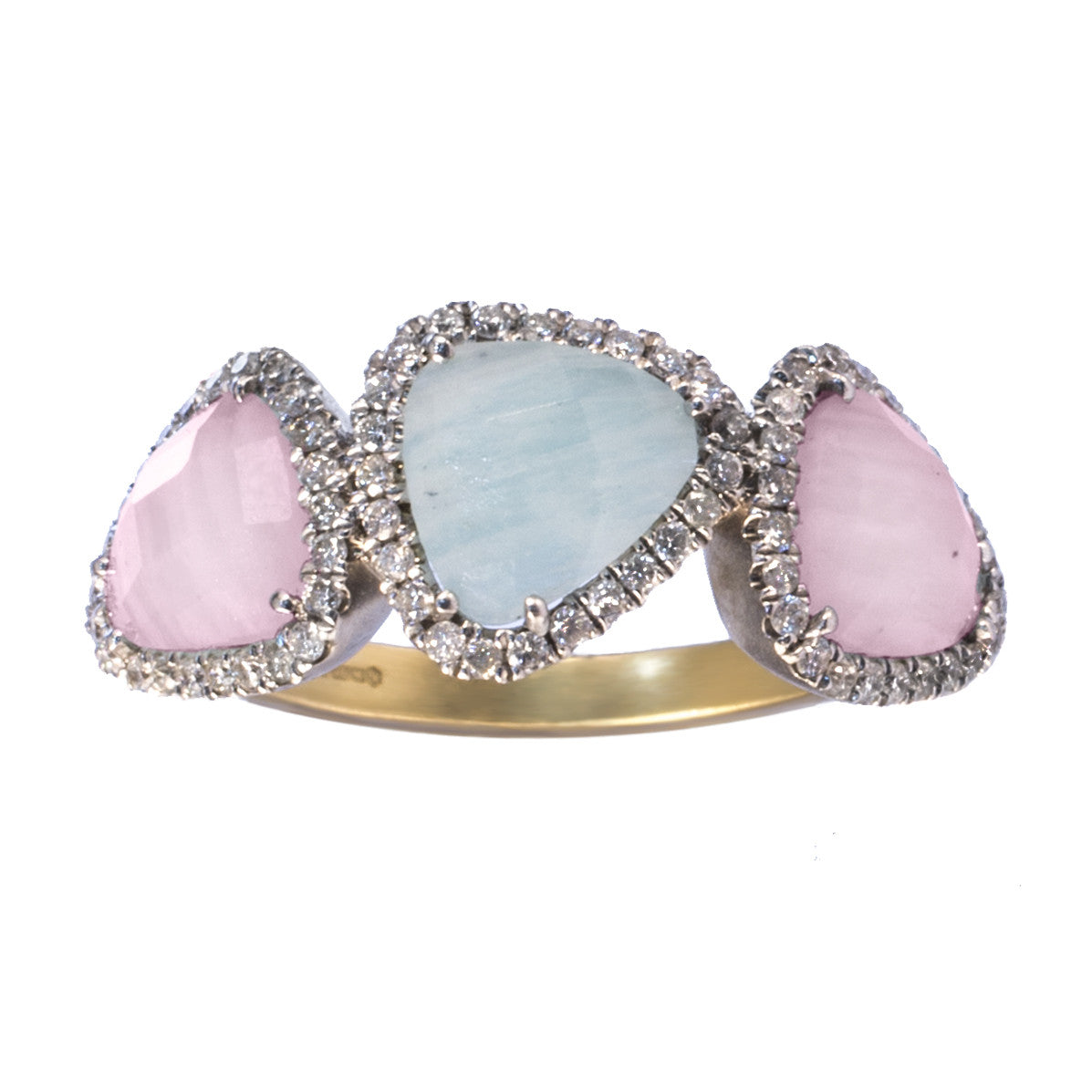 Meira T 14k Chalcedony and Pink Opal Three Stone Ring
