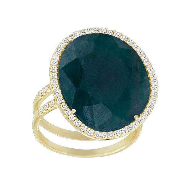 Meira T 14k Yellow Gold Emerald and Diamond Cocktail Ring