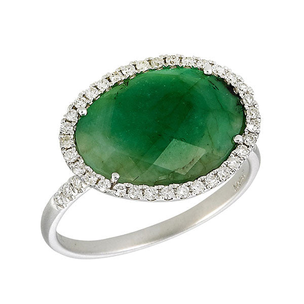 Meira T 14k White Gold Rough Emerald and Diamond Ring