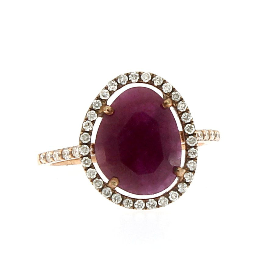 Meira T 14k Ruby Diamond Border and Band Ring