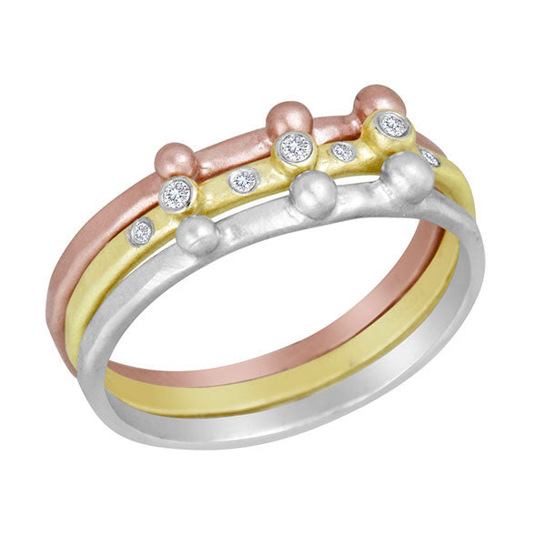 Meira T 14k Rose, Yellow, and White Hammered Gold Stackable Rings
