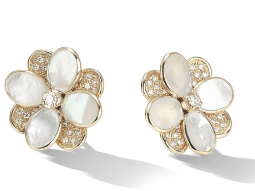 Marco Bicego® Petali Collection 18K Yellow Gold White Mother of Pearl and Diamond Flower Stud Earrings