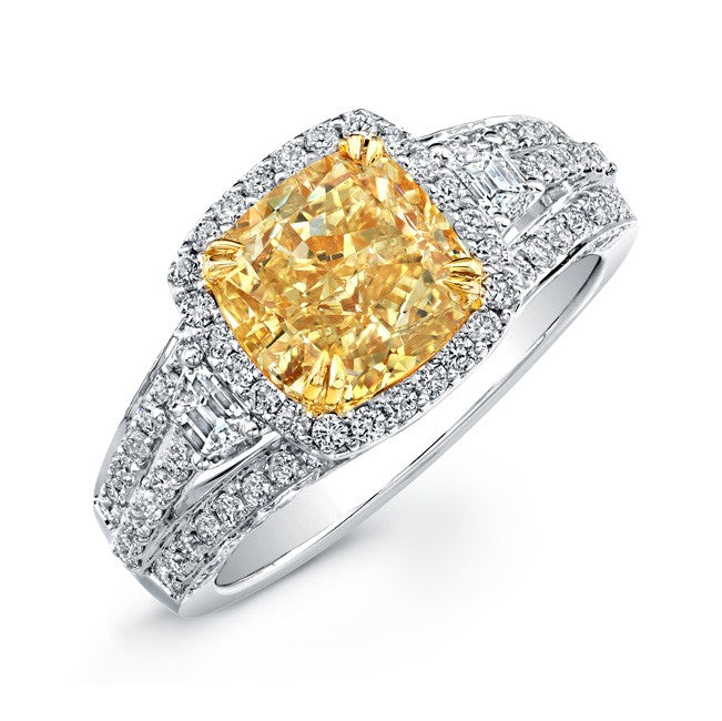 Natalie K  18k White and Yellow Gold Cushion Cut Fancy Yellow Diamond Engagement Ring (center stone sold separately)