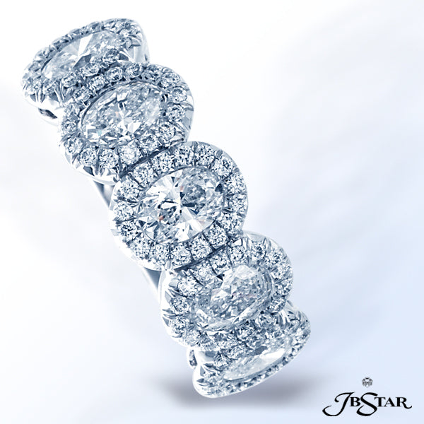 JB STAR PLATINUM DIAMOND BAND HANDCRAFTED WITH 5 PERFECTLY MATCHED, BEZEL-SET, OVAL DIAMONDS, EACH E