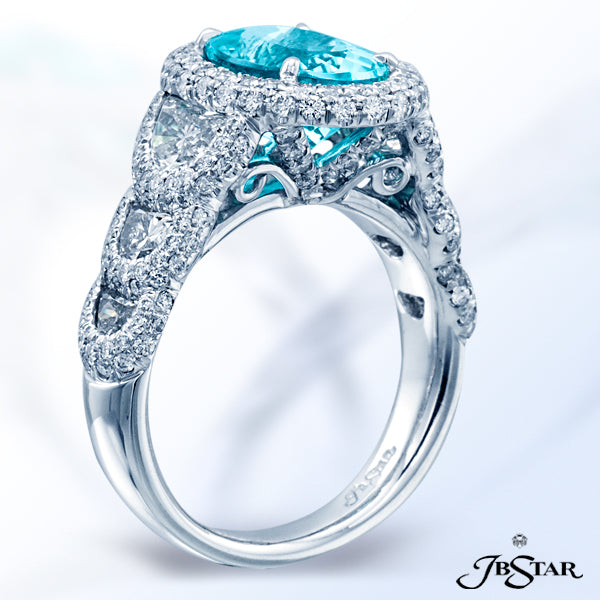 JB STAR PLATINUM PARAIBA AND DIAMOND RING FEATURING A STUNNING 2.83 CT OVAL PARAIBA HANDCRAFTED WITH