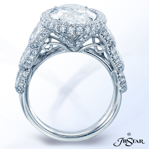 JB STAR EXQUISITELY HAND MADE ENGAGEMENT RING FEATURING A 3.76 CT OVAL DIAMOND CENTER WITH PERFECTLY