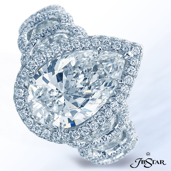 JB STAR EXQUISITELY HAND MADE ENGAGEMENT RING FEATURING A 4.02 CT PEAR-SHAPE DIAMOND CENTER WITH PER