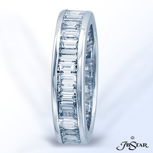 JB STAR PLATINUM DIAMOND ETERNITY BAND HANDCRAFTED WITH BAGUETTE DIAMONDS IN A CHANNEL SETTING.DIA