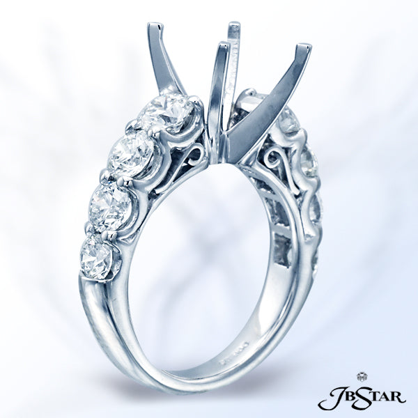 JB STAR BEAUTIFUL SEMI-MOUNT WITH 8 ROUND DIAMONDS IN A SHARED PRONG SETTING. HANDMADE IN PLATINUM.
