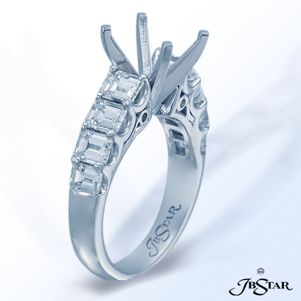 JB STAR PLATINUM DIAMOND SEMI-MOUNT HANDCRAFTED WITH GRADUATED CAREFULLY MATCHED EMERALD-CUT DIAMOND