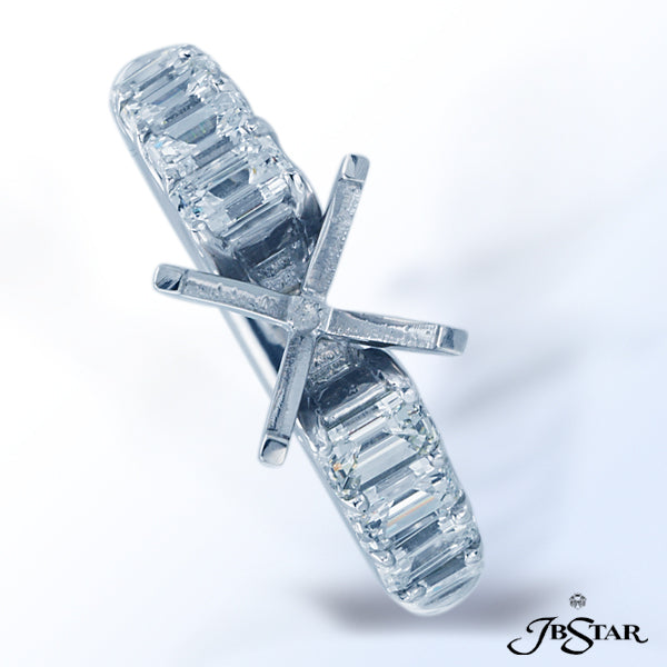 JB STAR PLATINUM DIAMOND SEMI-MOUNT HANDCRAFTED WITH GRADUATED CAREFULLY MATCHED EMERALD-CUT DIAMOND