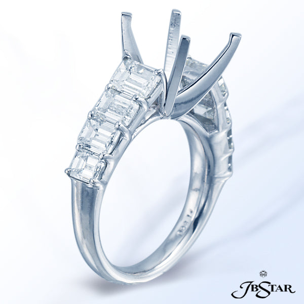 JB STAR PLATINUM DIAMOND SEMI-MOUNT HANDCRAFTED WITH EIGHT GRADUATED, PERFECTLY MATCHED EMERALD-CUT