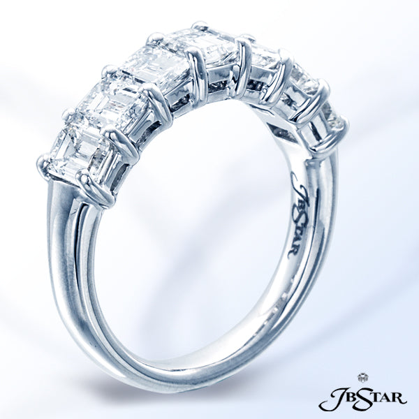 JB STAR HANDCRAFTED PLATINUM DIAMOND WEDDING BAND WITH SEVEN PERFECTLY MATCHED EMERALD-CUT DIAMONDS
