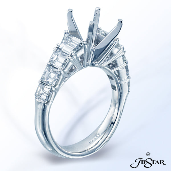 JB STAR PLATINUM SEMI-MOUNT HANDCRAFTED WITH PERFECTLY MATCHED TRAPEZOID AND EMERALD-CUT DIAMONDS IN