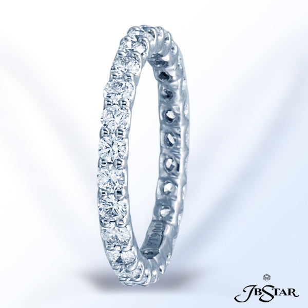 JB STAR PLATINUM DIAMOND ETERNITY BAND WITH 26 CAREFULLY MATCHED ROUND DIAMONDS IN SHARED PRONG SETT