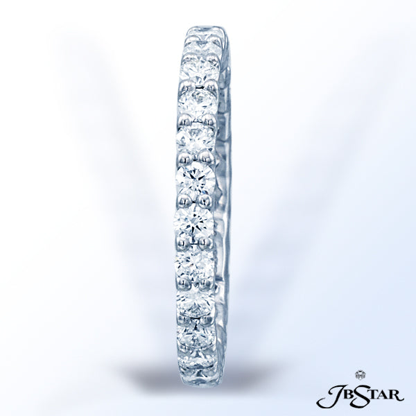 JB STAR PLATINUM DIAMOND ETERNITY BAND WITH 26 CAREFULLY MATCHED ROUND DIAMONDS IN SHARED PRONG SETT