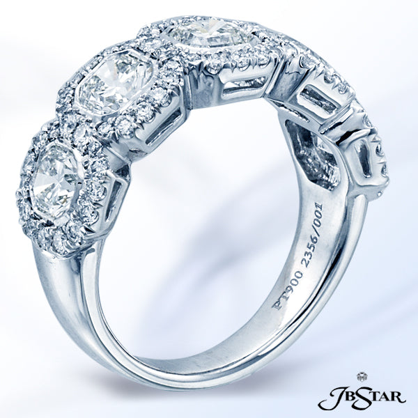 JB STAR DIAMOND WEDDING BAND IN A STUNNING DESIGN OF FIVE BEZEL-SET RADIANT DIAMONDS, EACH EDGED IN