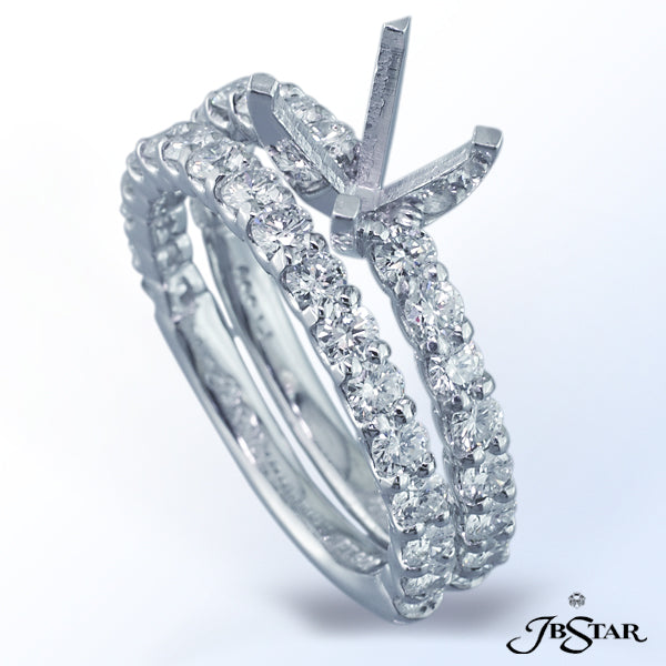 JB STAR PLATINUM DIAMOND WEDDING BAND WITH 18 CAREFULLY MATCHED ROUND DIAMONDS IN SHARED-PRONG SETTI